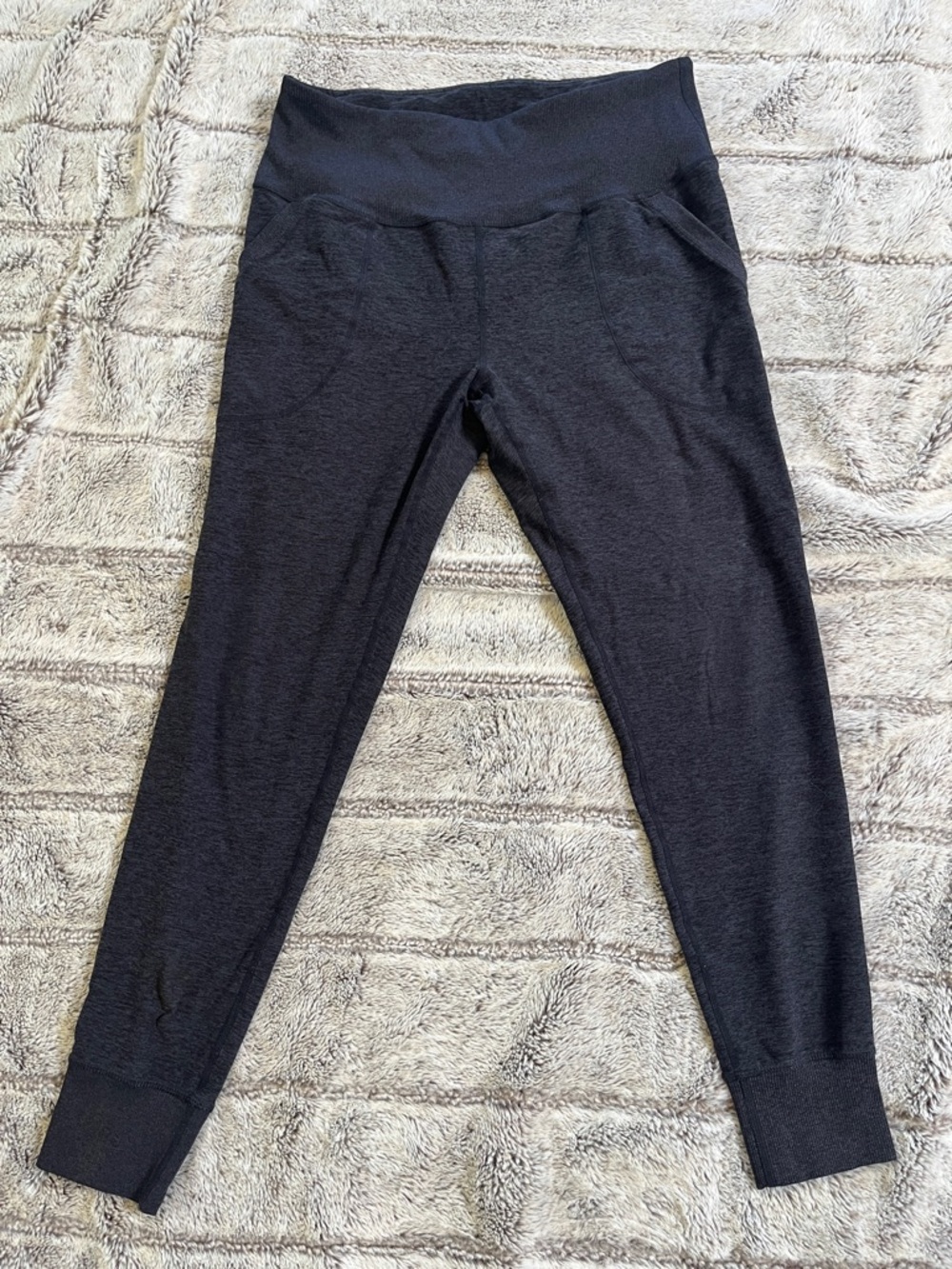 Zella Dark Gray Women’s High-Waist Joggers with Ribbed Ankles